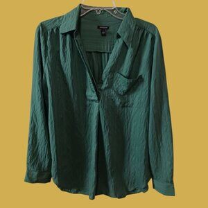 Ann Taylor Womens Camp Shirt Long-Sleeve Esmerald Green Medium